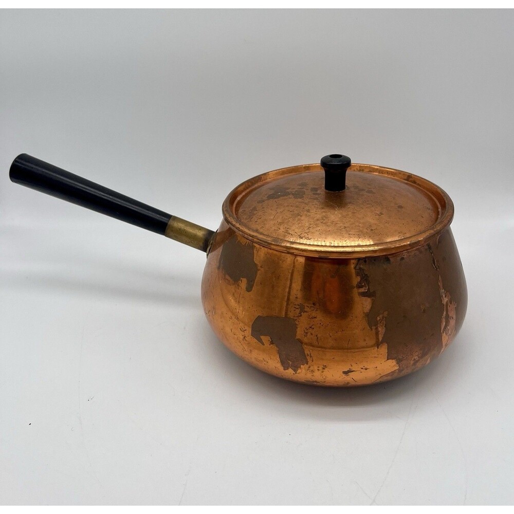 Copper Sauté Or Fondue Pot, MCM, handle Attached With Brass Fitting